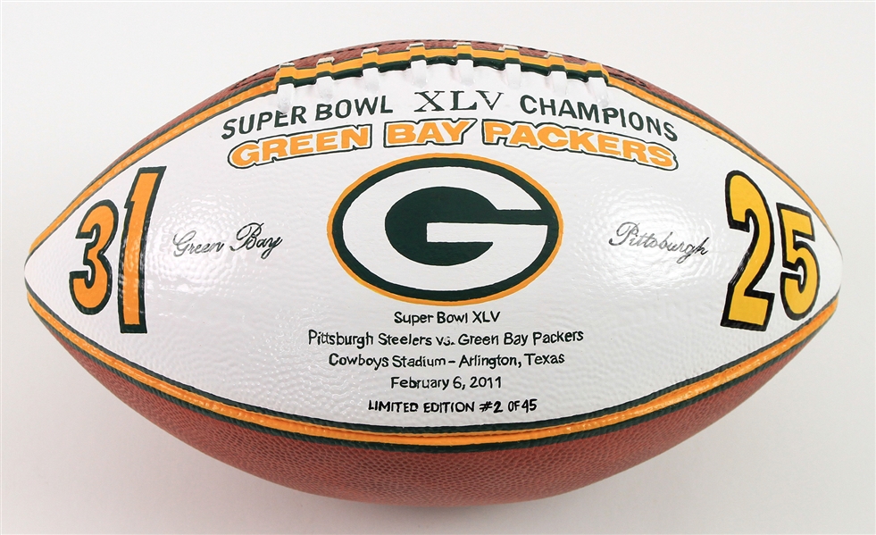2011 Green Bay Packers Super Bowl XLV Champions ONFL Goodell Painted Football (MEARS LOA) 2/45