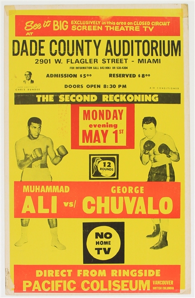 1972 Muhammad Ali George Chuvalo Heavyweight Title Bout 14" x 22" Closed Circuit Broadside
