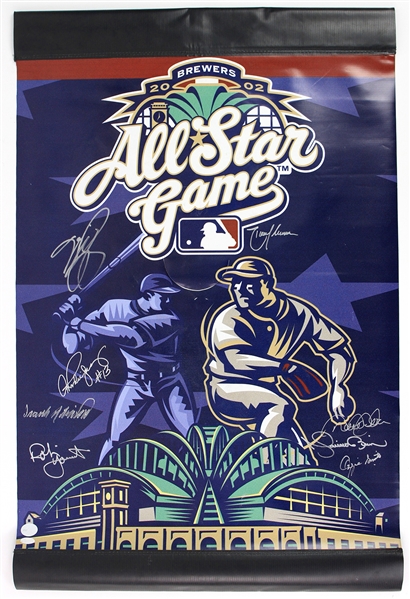 2002 Multi Signed Miller Park 23" x 35.5" All Star Game Stadium Banner w/ 9 Signatures Including Derek Jeter, Mariano Rivera, Frank Robinson & More (MEARS LOA/JSA/MLB Hologram) 