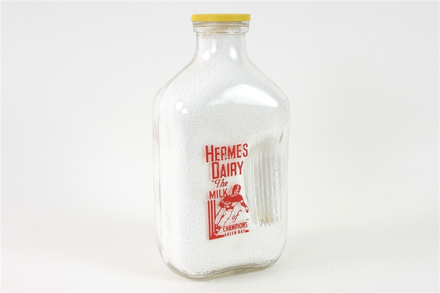 1960s Hermes Dairy Green Bay "The Milk Of Champions" Half Gallon Milk Bottle 