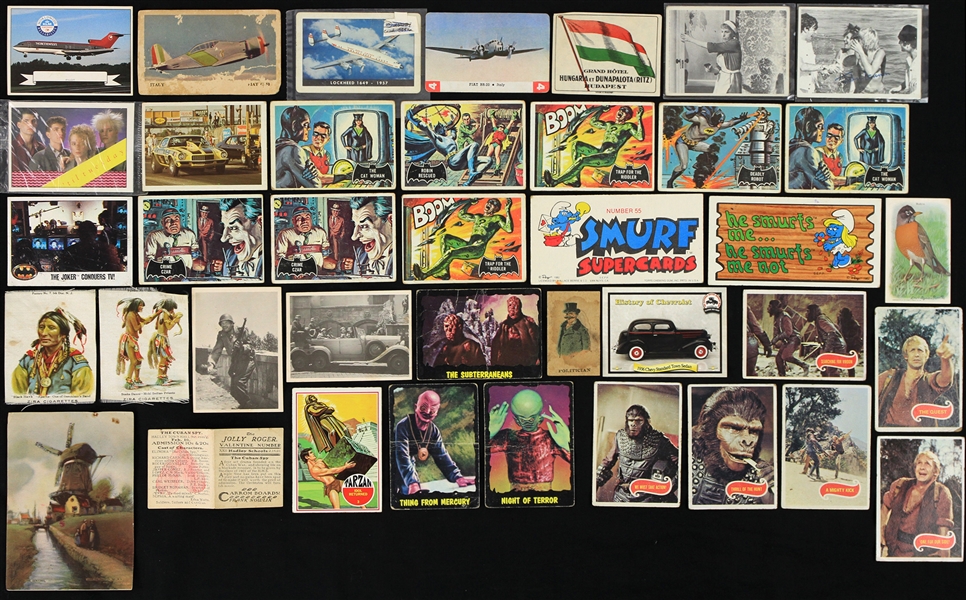 1910s-80s Non Sports Trading Card Collection - Lot of 50+ w/ Zira Cigarette Indian Silks, Batman, Planet of the Apes, Smurfs, Aviation & More