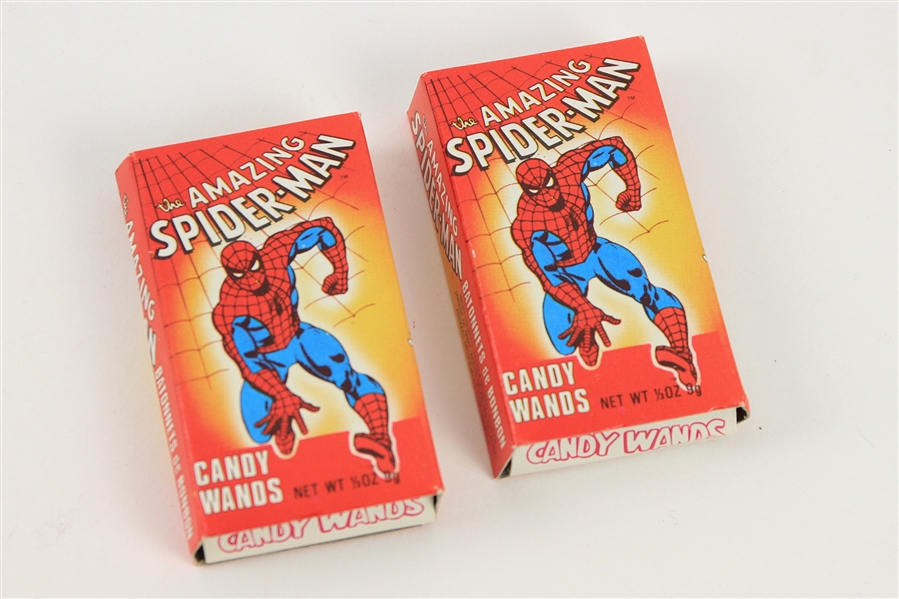 1984 The Amazing Spiderman Candy Wands Boxes - Lot of 2