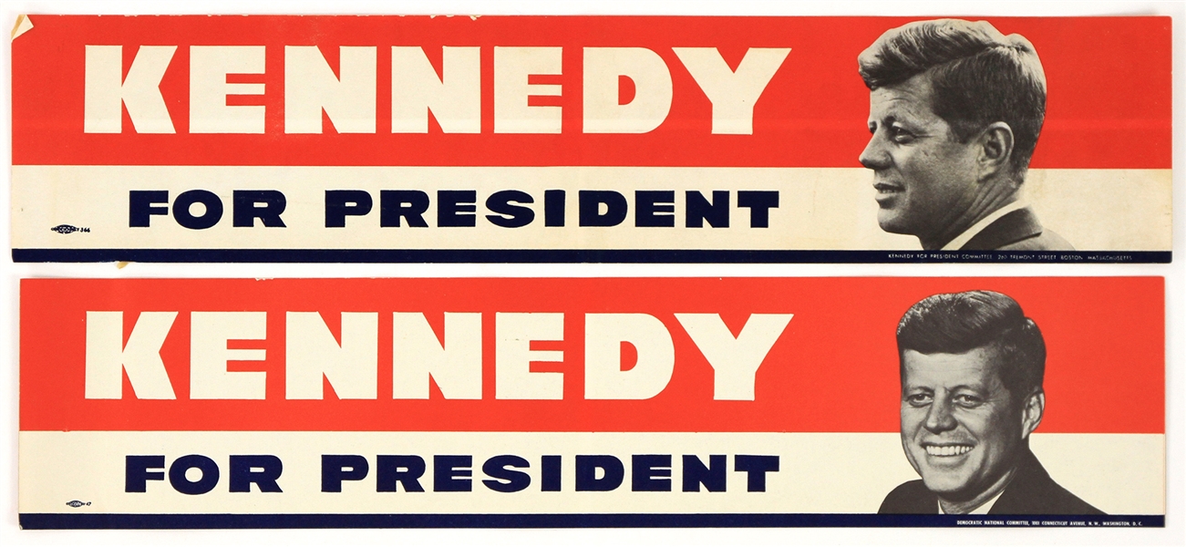1960 John F. Kennedy 35th President of the United States 4" x 17.5" Bumper Stickers - Lot of 2