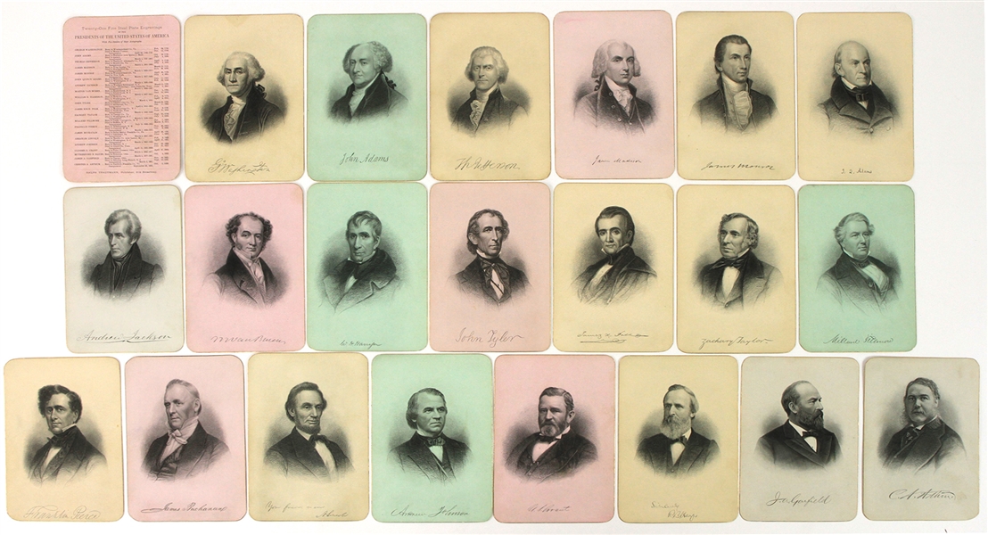 1880s Presidents of the United States of America Ralph Trautmann 5" x 7" Fine Steel Plate Engravings - Set of 21 w/ George Washington, Thomas Jefferson, Abraham Lincoln & More