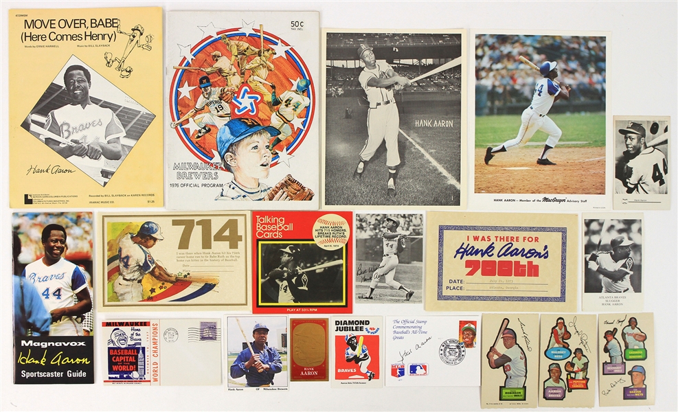 1950s-70s Hank Aaron Milwaukee/Atlanta Braves Memorabilia Collection - Lot of 18