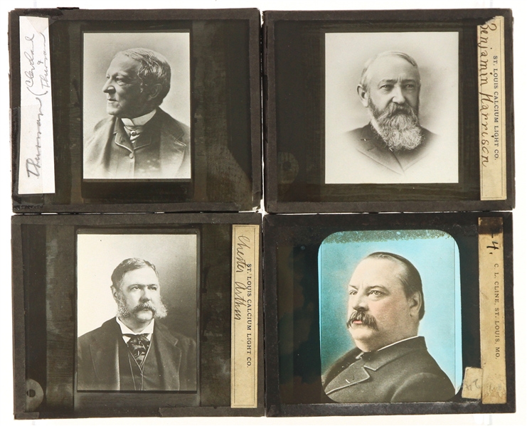 1880s-90s Presidents of the United States 3.5" x 4" Glass Plate Negatives - Lot of 4 w/ Chester Arthur, Grover Cleveland, Benjamin Harrison & More