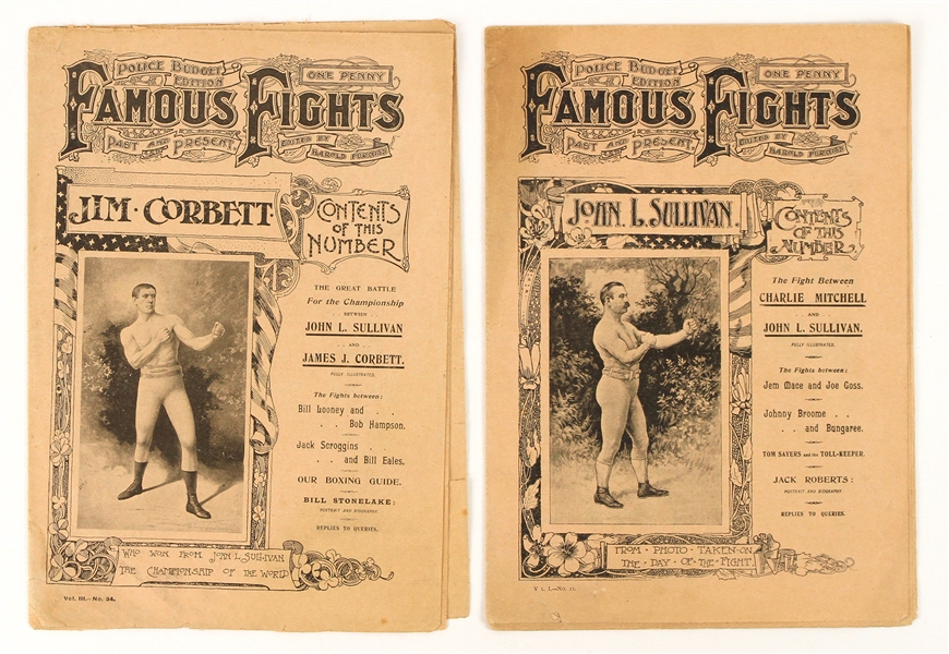 1900s Famous Fights Past & Present Periodicals - Lot of 2 w/ John L. Sullivan & Jim J. Corbett Covers 