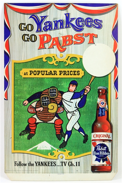 1958 New York Yankees Pabst Blue Ribbon 13" x 20" Go Yankees Go Pabst Easelback Advertising Display