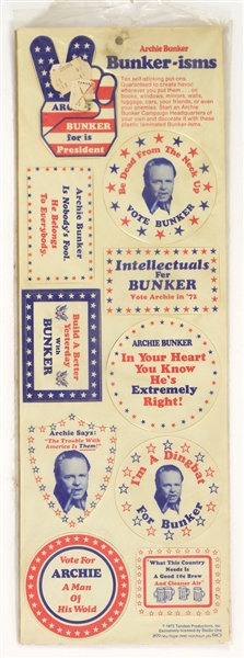 1972 Archie Bunker "Bunker-isms" 6" x 18" Decal Sheet w/ 10 Decals & Original Product Bag