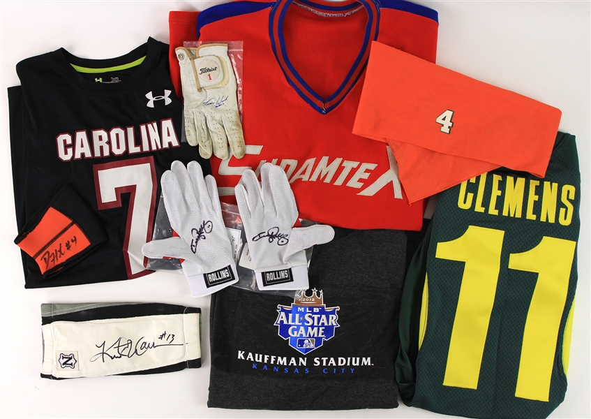 1980s-2000s Baseball Basketball Football Golf Olympic Memorabilia - Lot of 17 w/ Lou Holtz Signed Golf Gloves, Jimmy Rollins Signed Batting Gloves & More (JSA) 
