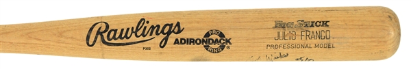 1989 Julio Franco Texas Rangers Rawlings Adirondack Professional Model Game Used Bat Signed by Jeff Russell (MEARS LOA/JSA)