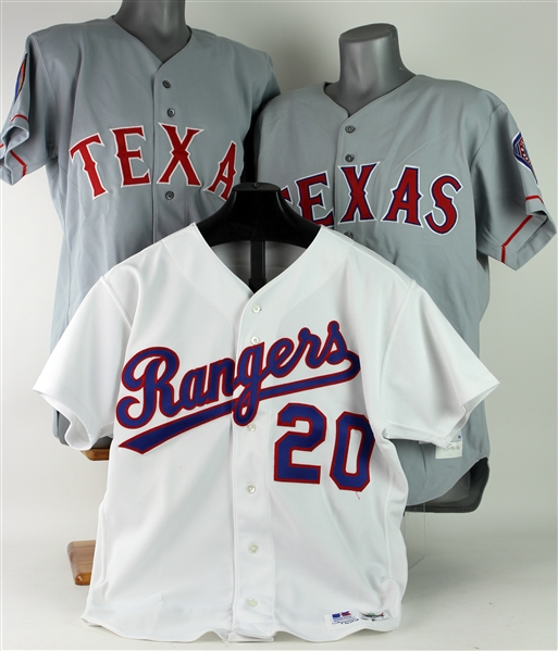 1993-96 Benji Gil James Hurst Keith Miller Texas Rangers Game Worn Jersey Collection - Lot of 3 w/ 1 Signed (MEARS LOA/JSA)