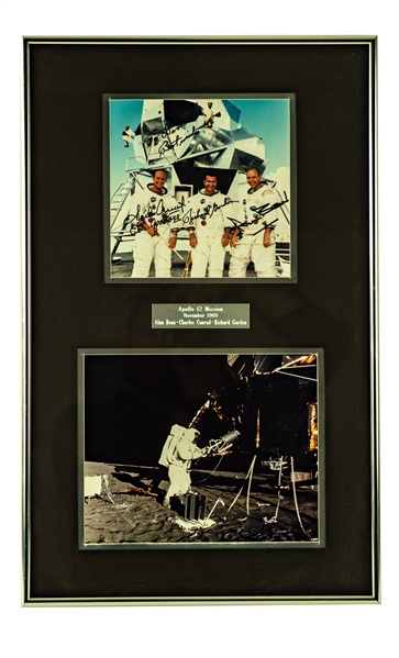 1969 Alan Bean Charles Conrad Richard Gordon Astronauts Signed 15" x 24" Framed Apollo XII Display (JSA)