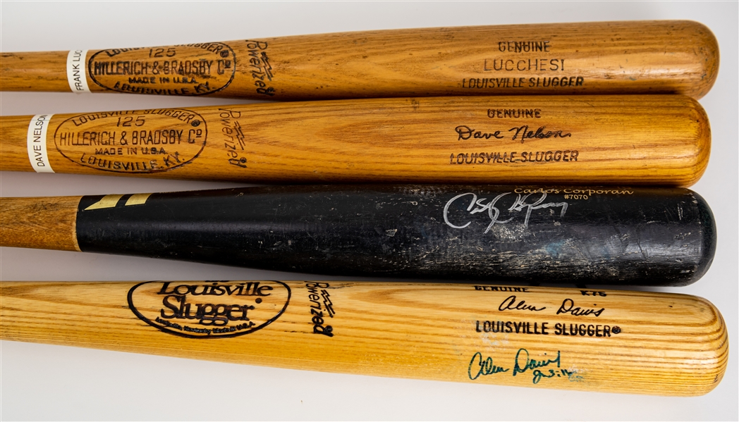 1973-2014 Professional Model Game Used Bat Collection - Lot of 4 w/ Davey Nelson, Frank Luchessi Fungo, Alvin Davis Signed & More (MEARS LOA/JSA)