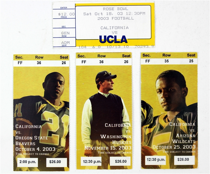 2003 Aaron Rodgers California Golden Bears Ticket Stub Collection - Lot of 4 