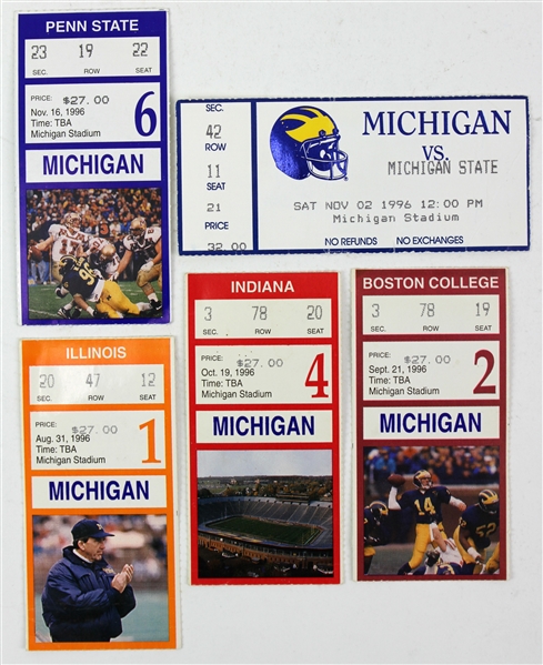 1996 Tom Brady Michigan Wolverines Football Ticket Stub Collection - Lot of 5