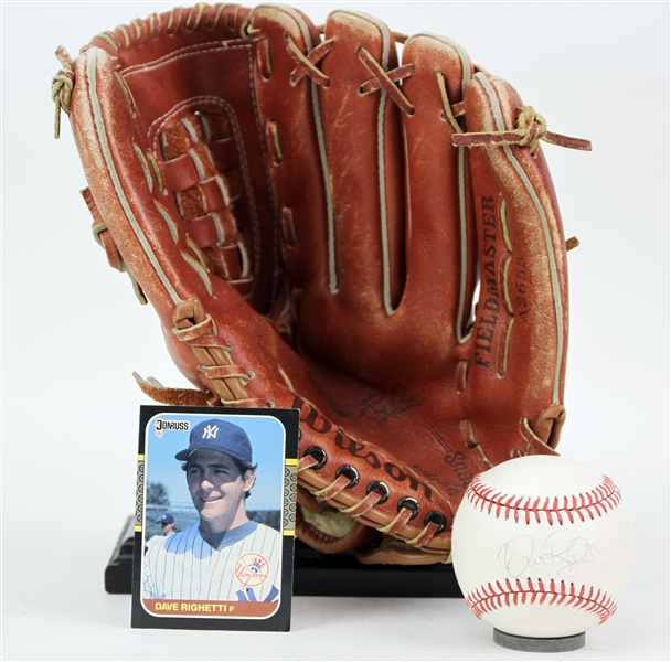 1980s Dave Righetti New York Yankees Store Model Wilson Mitt & Signed OAL Brown Baseball (JSA)