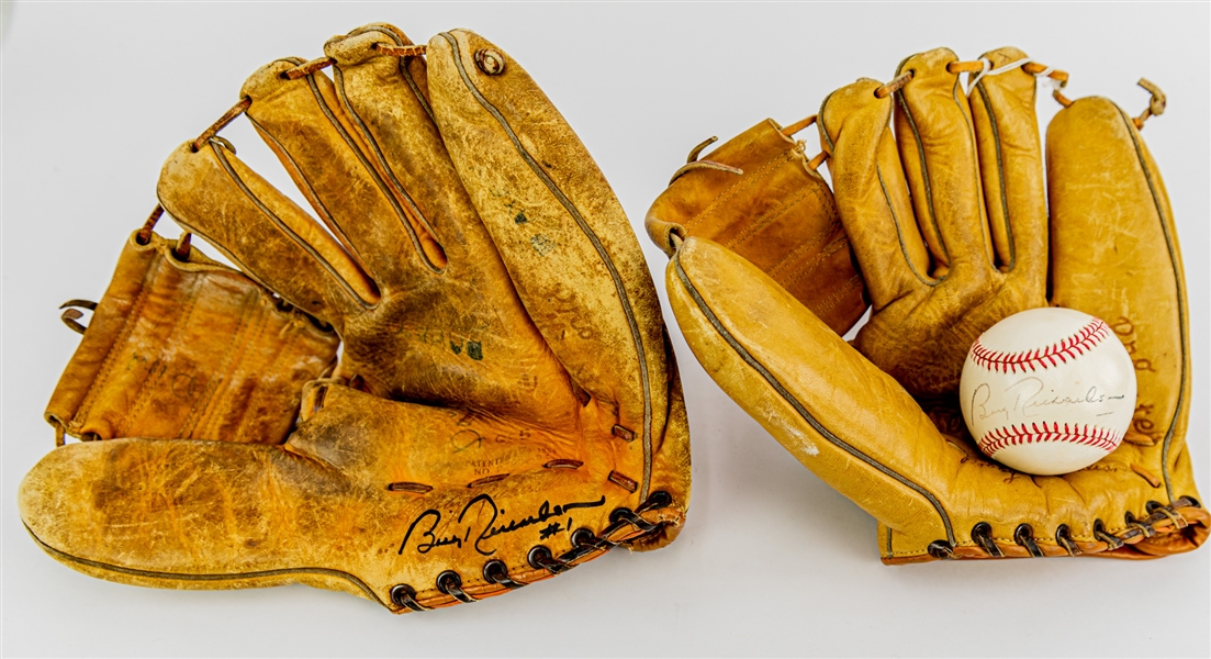 1950s-90s Bobby Richardson New York Yankees Memorabilia Collection - Lot of 3 w/ Store Model Mitt, Signed Store Model Mitt & Signed OAL Brown Baseball (JSA)