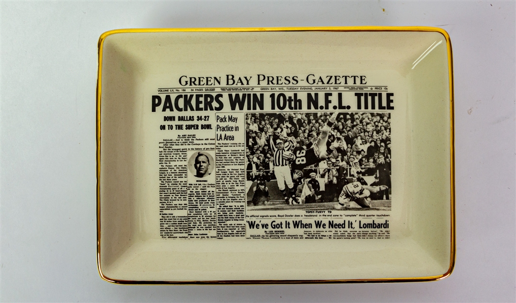 1967 Green Bay Packers Win 10th NFL Title Green Bay Press Gazette 5.25" x 7.25" Ceramic Dish