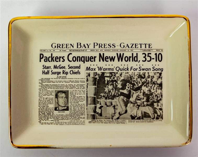 1967 Green Bay Packers Conquer New World 35-10 Green Bay Press Gazette 5.25" x 7.25" Super Bowl I Ceramic Dish
