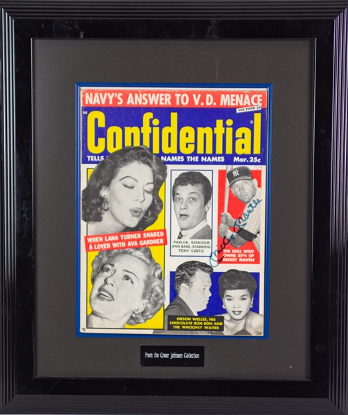 1957 Mickey Mantle New York Yankees Signed 16" x 19" Framed Confidential Magazine (JSA)