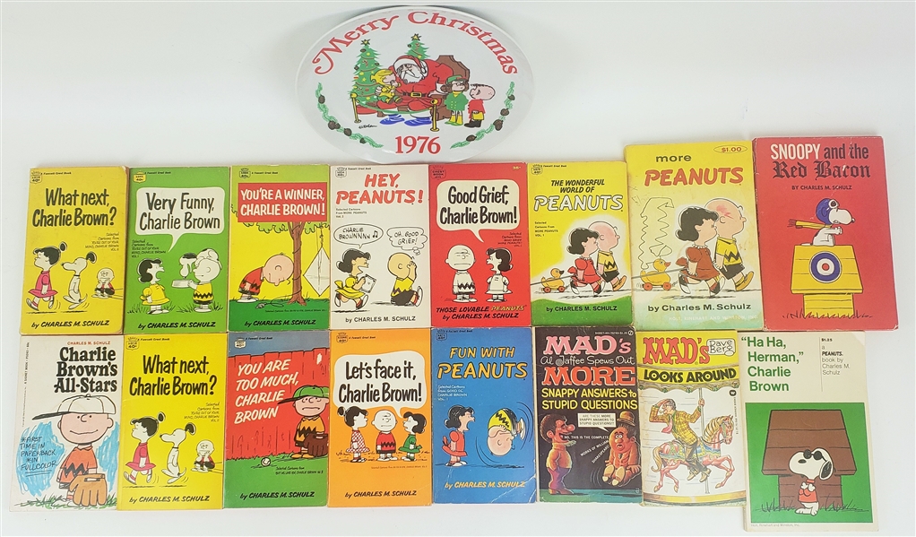 1960s-1970s Charlie Brown Charles M. Schulz Books & Dennis the Menace Plate (Lot of 17)