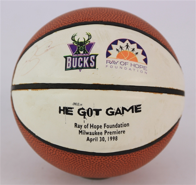 1998 Ray Allen Milwaukee Bucks Signed Ray of Hope Foundation He Got Game Milwaukee Premier Mini Basketball (JSA)