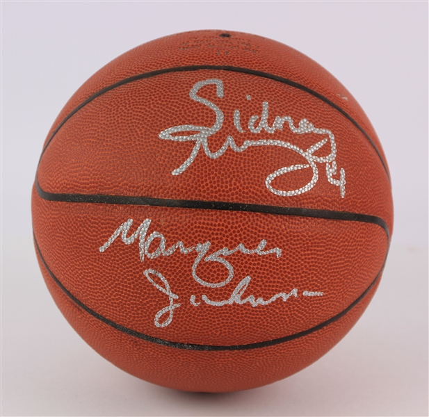 2000s Sidney Moncrief Marques Johnson Milwaukee Bucks Signed Basketball (JSA)