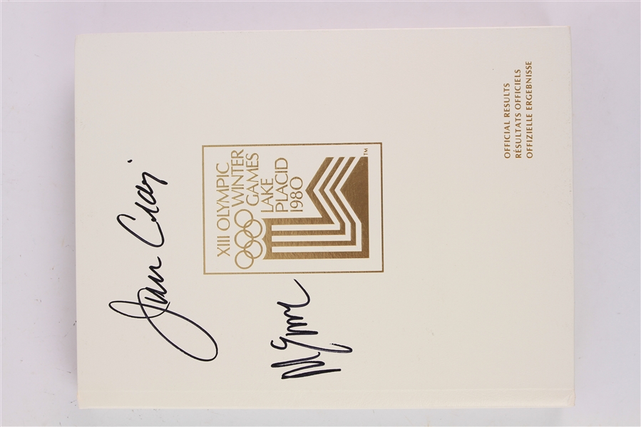 1980 Jim Craig Mike Eruzione USA Hockey Signed XIII Olympic Winter Games Lake Placid Hardcover Official Results Book (JSA)