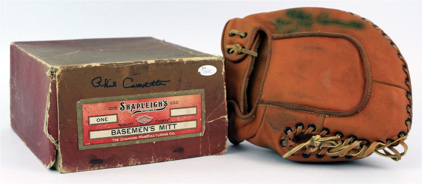 1940s Phil Cavarretta Chicago Cubs Signed Diamond Brand Store Model First Base Mitt w/ Original Box (*JSA*)