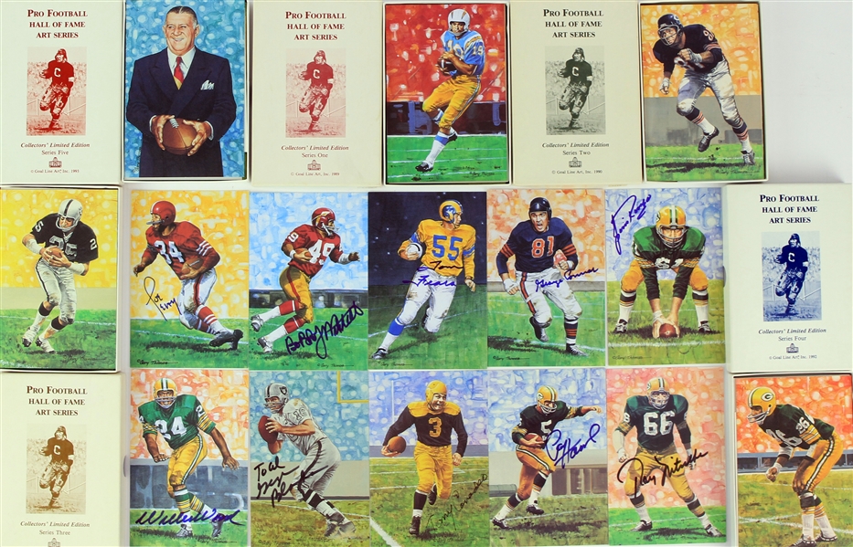1989-93 Pro Football Hall of Fame Art Series 4" x 6" Art Cards - Lot of 150 w/ 10 Signed Including Tony Canadeo, Ray Nitschke, Paul Hornung, George Blanda & More (JSA)