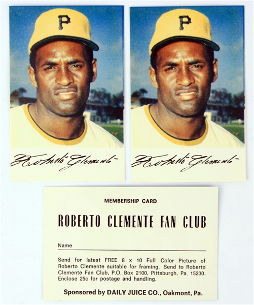 1960s Roberto Clemente Pittsburg Pirates Fan Club Membership Cards - Lot of 3