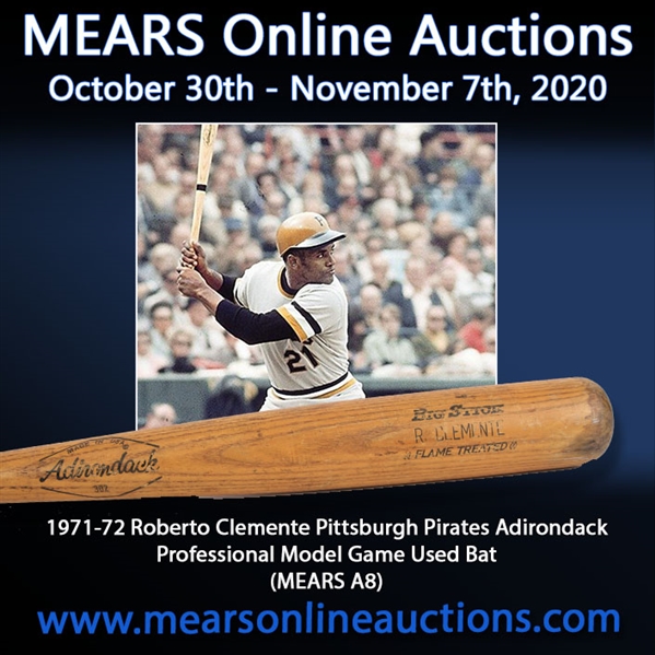 1971-72 Roberto Clemente Pittsburgh Pirates Adirondack Professional Model Game Used Bat (MEARS A8)