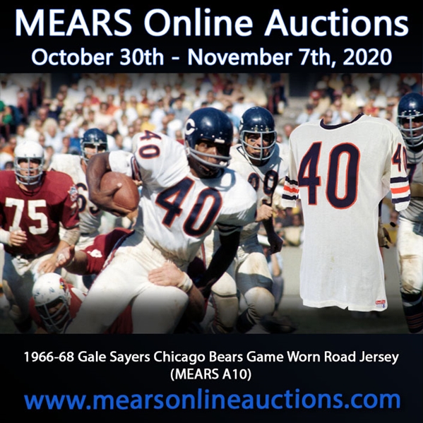 1966-68 Gale Sayers Chicago Bears Game Worn Road Jersey (MEARS A10) "Pounded Example with Vintage Team Repairs"