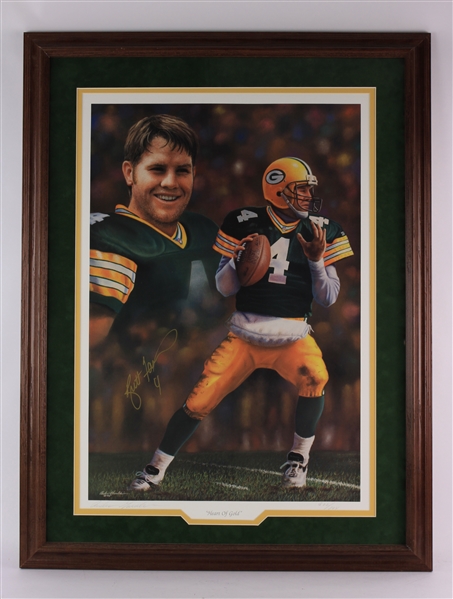 1995 Brett Favre Green Bay Packers Signed 26" x 35" Framed "Golden Boy" Artist Signed Lithograph (JSA) 622/804