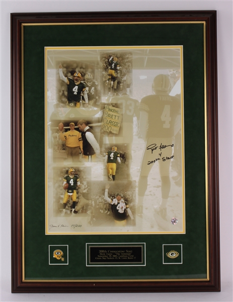 2004 Brett Favre Green Bay Packers Signed 23" x 31" Framed 200th Consecutive Start Photo Montage (Favre Hologram/COA) 17/2000