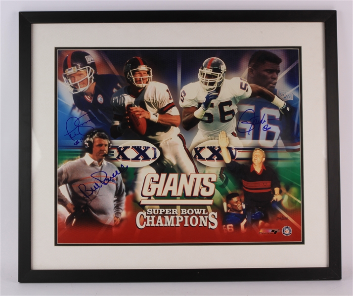 2000s Bill Parcells Lawrence Taylor Phil Simms New Yok Giants Signed 22" x 26" Framed Super Bowl XXI/XXV Champs Photo (JSA) 114/250