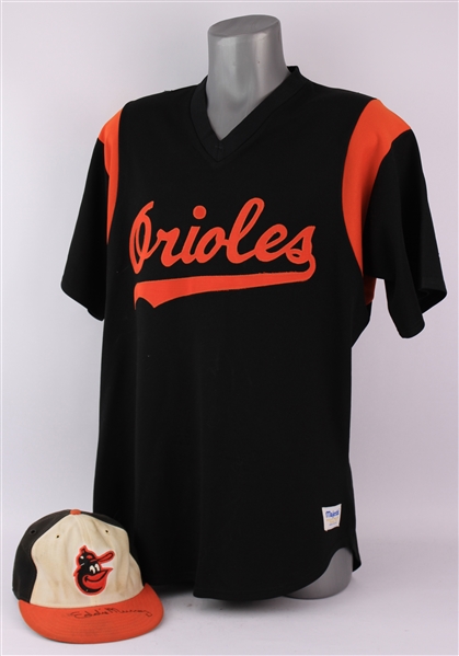 1985-88 Eddie Murray Baltimore Orioles Signed Batting Practice Jersey & Game Worn Cap - Lot of 2 (MEARS LOA/JSA)