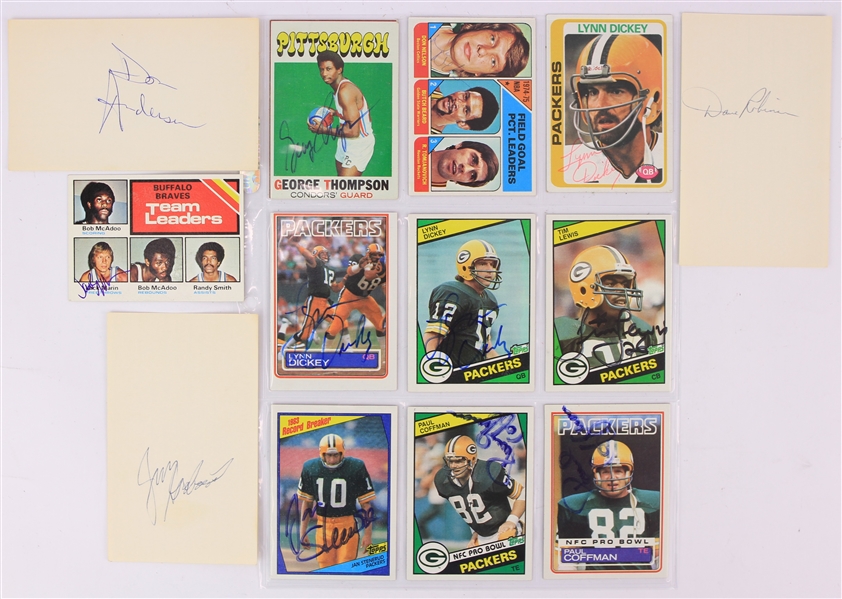 1970s-80s Green Bay Packers & Basketball Signed Trading & Index Cards - Lot of 14 w/ Don Nelson, Lynn Dickey, Dave Robinson, Jan Stenerud & More