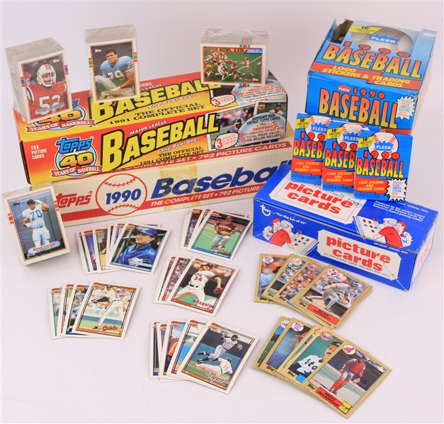 1987-91 Baseball & Football Trading Card Collection - Lot of 5 w/ Complete Sets & Unopened Packs (500 Count Vending Box)