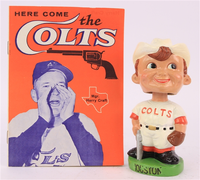 1962 Houston Colt .45s Memorabilia - Lot of 2 w/ Vintage 6.25" Nodder & Here Come the Colts Booklet