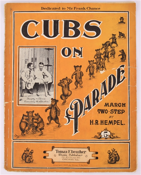 1907 Chicago Cubs "Cubs on Parade" by Tomaz F. Deuther Sheet Music 