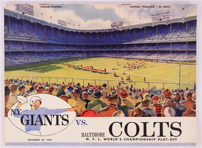 1958 New York Giants vs. Baltimore Colts Jim Parker, Chris Schenkel, & Bill Pellington Signed Program (PSA/DNA)