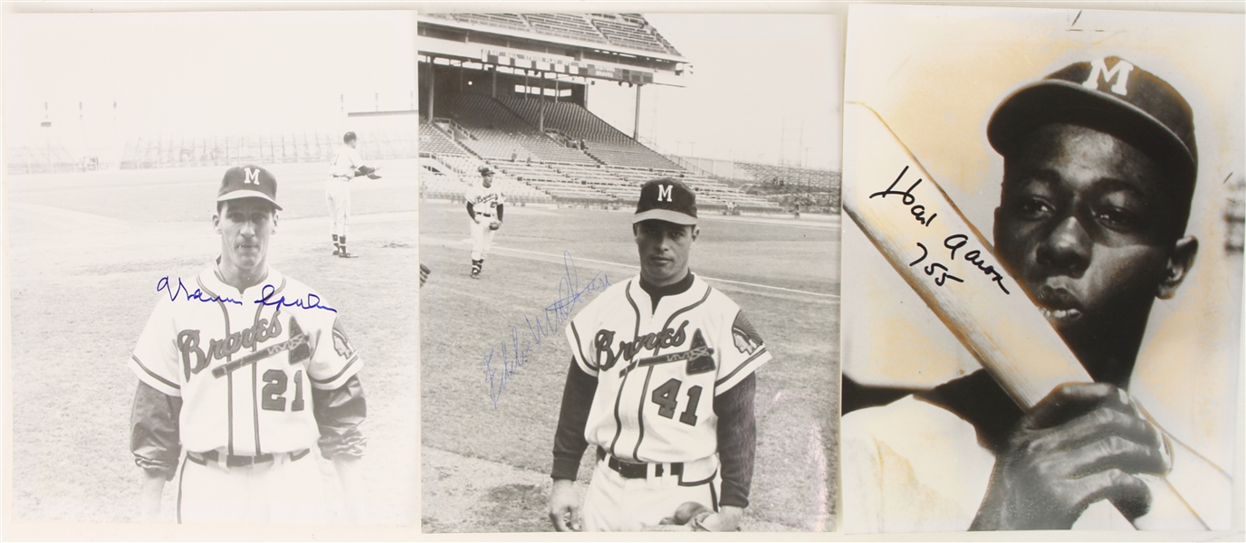 1970s-2000s Milwaukee Braves Signed 8" x 10" Photos - Lot of 3 w/ Eddie Mathews & Warren Spahn (JSA)