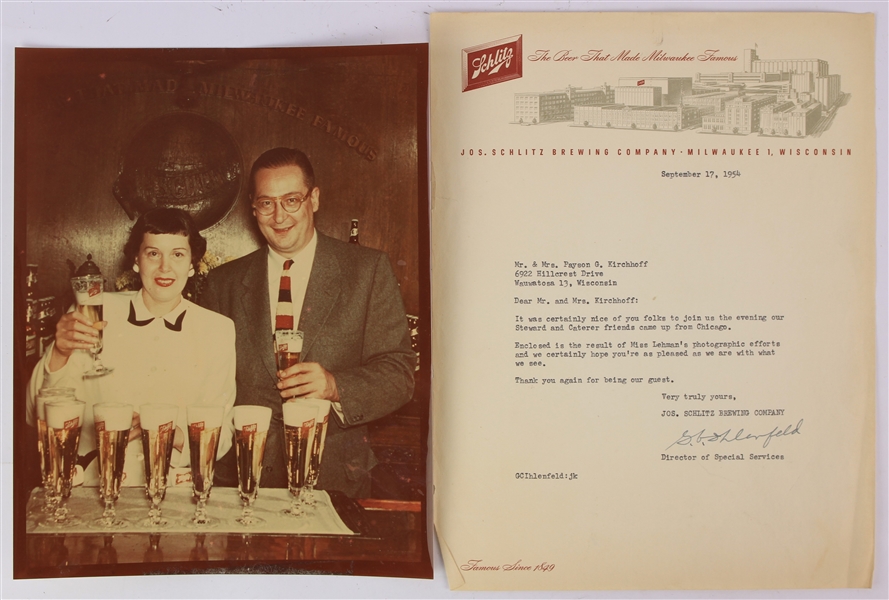 1954 Schlitz Brewery Tour Photo & Letter w/ Display Envelope