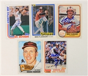 1965-82 Baltimore Orioles Signed Baseball Trading Cards - Lot of 5 w/ Brooks Robinson, Jim Palmer & Mike Flanagan (JSA)