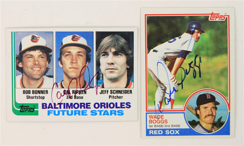 1982-83 Cal Ripken Jr. Wade Boggs Orioles/Red Sox Signed Rookie Topps Baseball Trading Cards - Lot of 2 (JSA)