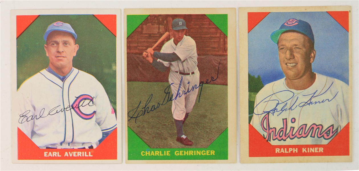 1960 Earl Averill Charlie Gehringer Ralph Kiner Signed Fleer Baseball Greats Trading Cards - Lot of 3 (JSA)