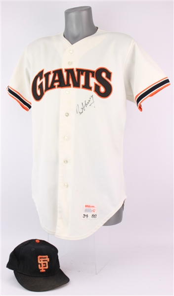 1986 Norm Sherry San Francisco Giants Signed Game Worn Home Jersey w/ 1989-90 Game Worn Cap (MEARS LOA/JSA)
