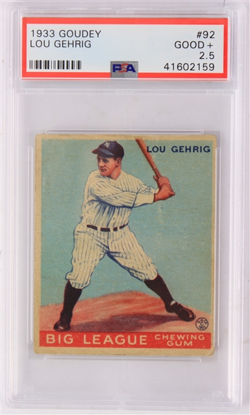 1933 Lou Gehrig New York Yankees Goudey #92 Baseball Trading Card (PSA Good+ 2.5)